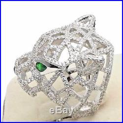 Women Ladies Panther Solid 925 Sterling Silver CZ Cubic Cocktail Ring BIG Unique