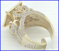 Women Ladies Real Solid 925 Sterling Silver Pave Cubic 14k Yellow Gold Tone Ring