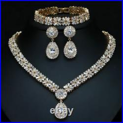 Women Necklace Earring Bracelet Bridal Jewelry Sets Cubic Zirconia Stone Copper