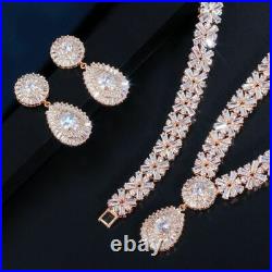 Women Necklace Earring Bracelet Bridal Jewelry Sets Cubic Zirconia Stone Copper