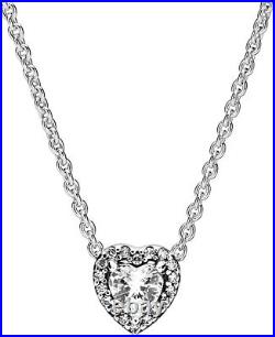 Women's Sterling Silver Elevated Heart Cubic Zirconia Pendant Necklace, 45cm
