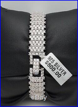 Women's Wide Contemporary Genuine 925 Sterling Silver Pave Cubic Tennis Bracelet