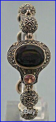 Womens Bracelet Blcak Onyx Cubic Zirconia & Marcasites Sterling Silver VINTAGE