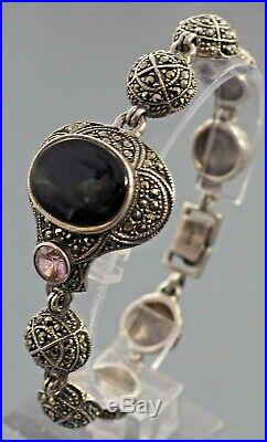 Womens Bracelet Blcak Onyx Cubic Zirconia & Marcasites Sterling Silver VINTAGE