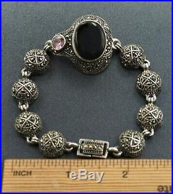 Womens Bracelet Blcak Onyx Cubic Zirconia & Marcasites Sterling Silver VINTAGE