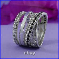 Wrap 925 Sterling Silver 1.62Ct Black Spinel and White Cubic Zirconia Ring Size