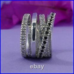 Wrap 925 Sterling Silver 1.62Ct Black Spinel and White Cubic Zirconia Ring Size