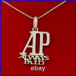 Yellow 925 Sterling Silver AP Letter Necklace Pendant 2.61ct Cubic Zirconia