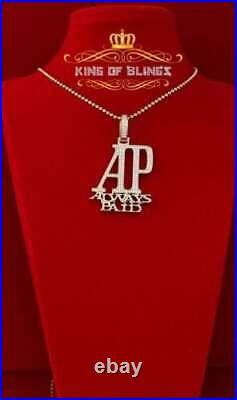 Yellow 925 Sterling Silver AP Letter Necklace Pendant 2.61ct Cubic Zirconia