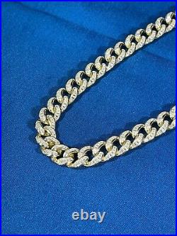 Yellow Gold Finish Baguette Style Cuban 925 Sterling Silver Chain Iced Out Cubic