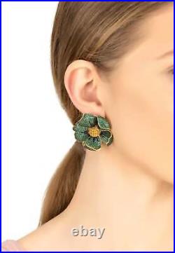 Yellow Gold Plated 925 Sterling Silver Poppy Statement Emerald Earrings Gift