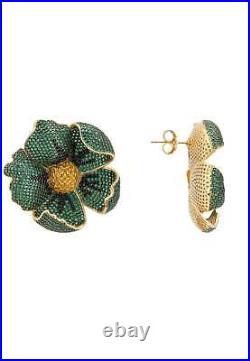 Yellow Gold Plated 925 Sterling Silver Poppy Statement Emerald Earrings Gift