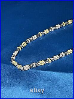 Yellow&White Cubic Style 925 Sterling Silver Gents Chain Full CZ Stones