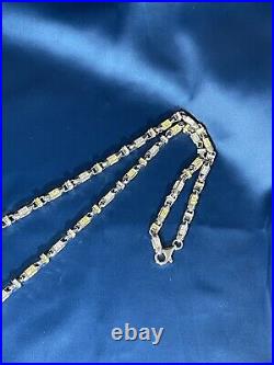 Yellow&White Cubic Style 925 Sterling Silver Gents Chain Full CZ Stones
