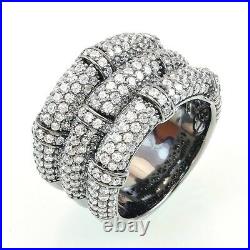 ZirconZ Custom-Pave Signty CZ Sterling Silver 3Row Bamboo Band Ring-Cubic Zircon