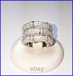 ZirconZ Custom-Pave Signty CZ Sterling Silver 3Row Bamboo Band Ring-Cubic Zircon