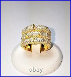 ZirconZ Custom-Pave Signty CZ Sterling Silver 3Row Bamboo Band Ring-Cubic Zircon