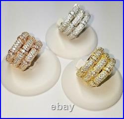 ZirconZ Custom-Pave Signty CZ Sterling Silver 3Row Bamboo Band Ring-Cubic Zircon