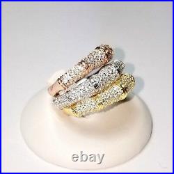 ZirconZ Custom-Pave Signty CZ Sterling Silver 3Row Bamboo Band Ring-Cubic Zircon